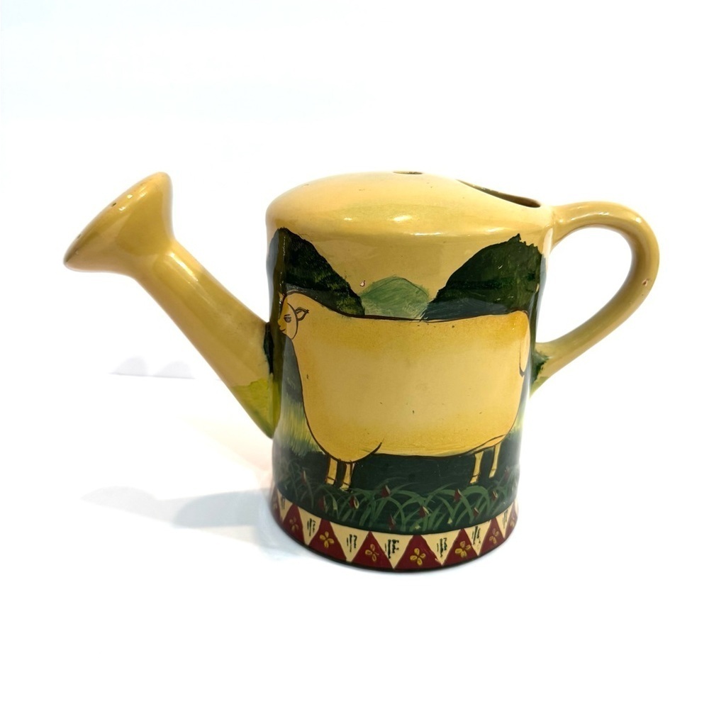 Vintage Primitive Country Decorative Ceramic Sheep Watering Can